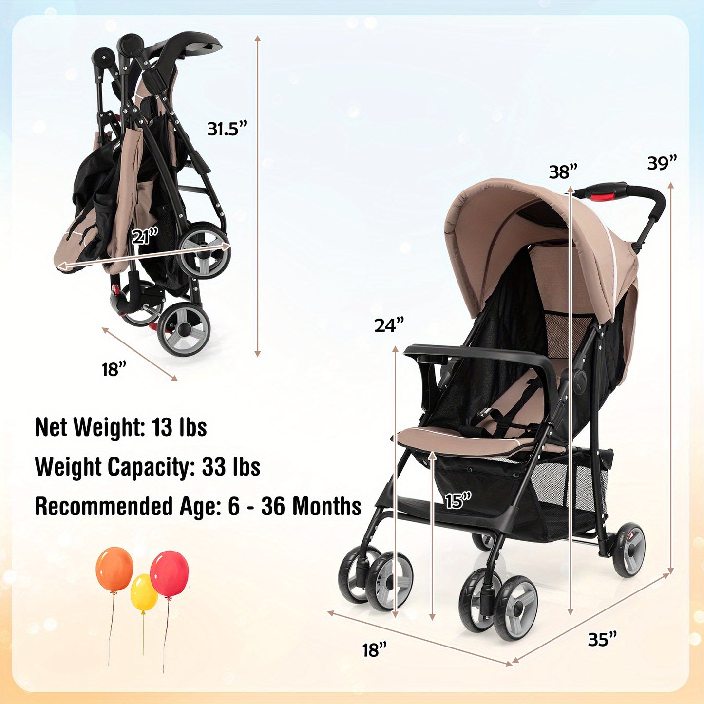 LIFEFZEAL Foldable Lightweight Baby Stroller Kids Travel Pushchair 5-Point Safety System