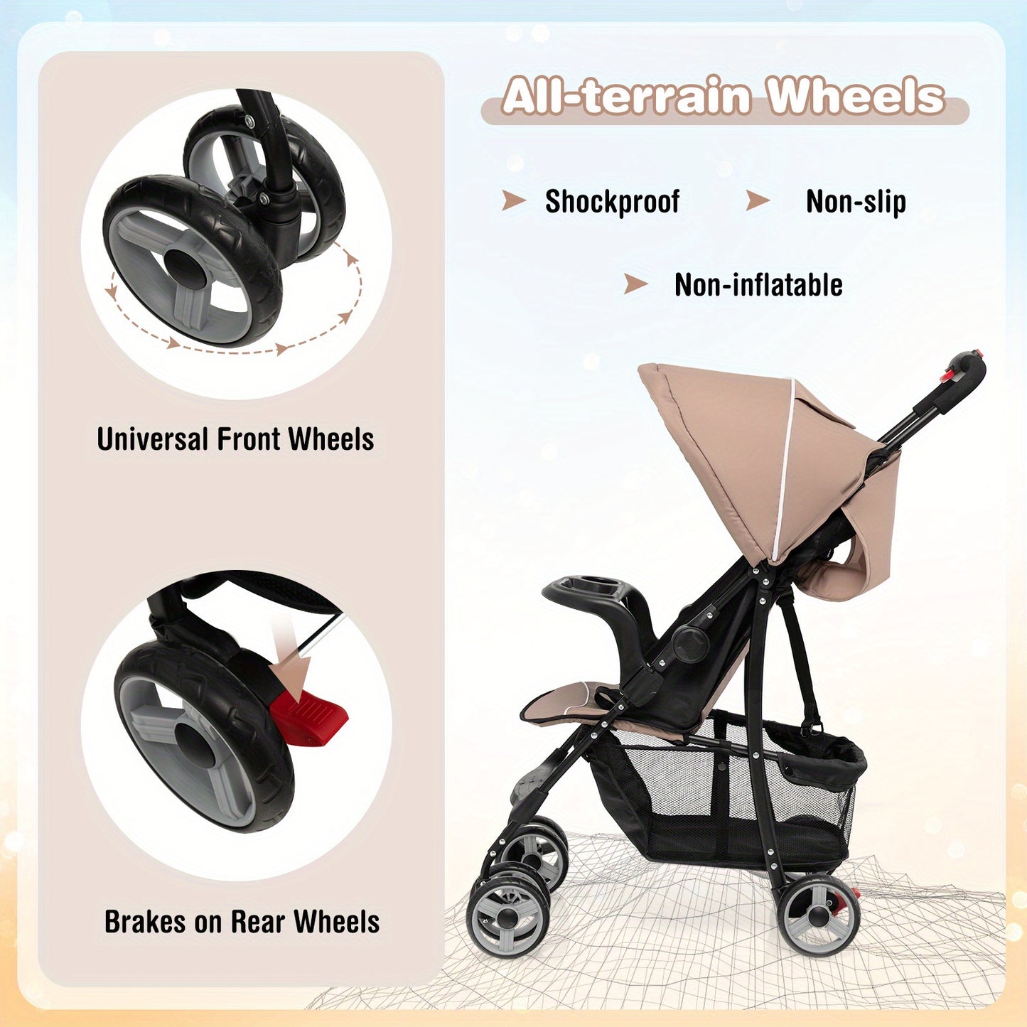 LIFEFZEAL Foldable Lightweight Baby Stroller Kids Travel Pushchair 5-Point Safety System