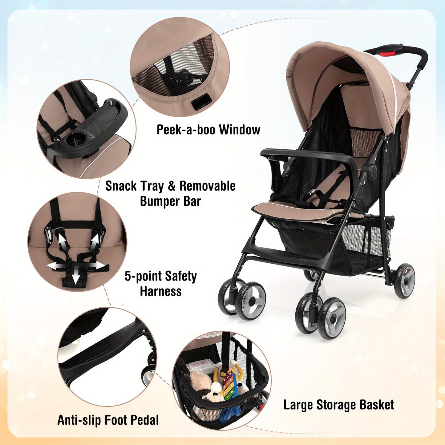LIFEFZEAL Foldable Lightweight Baby Stroller Kids Travel Pushchair 5-Point Safety System