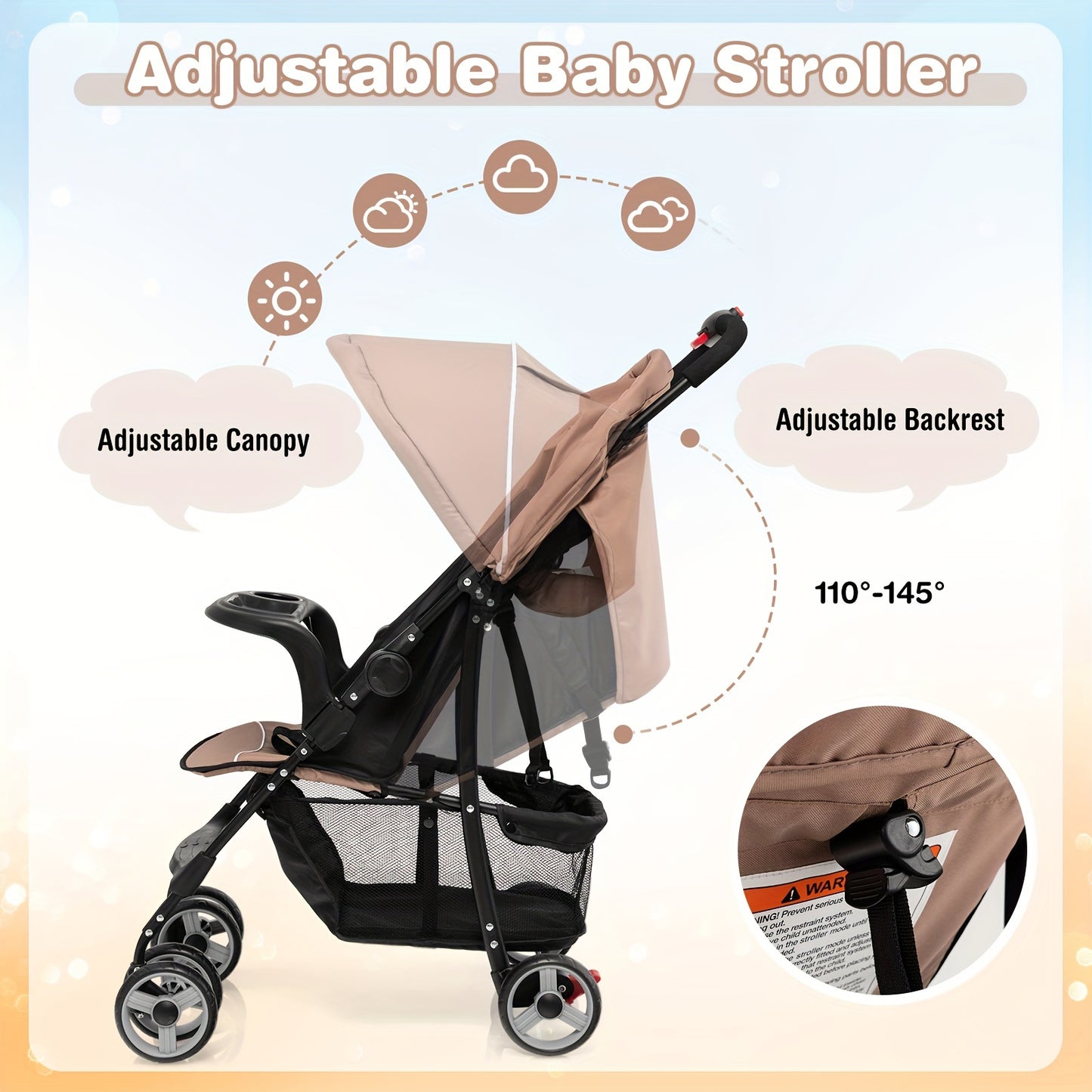 LIFEFZEAL Foldable Lightweight Baby Stroller Kids Travel Pushchair 5-Point Safety System